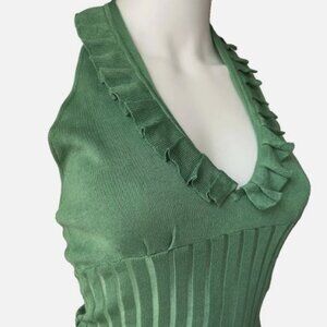 Carolina Herrera Green Ruffled Halter Crop Top USA Size Small